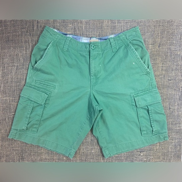 Roebuck & Co Green Denim Cargo Shorts, Size 36, 7 Pockets, Belt Loops - Picture 1 of 9